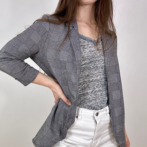 *Eclipse Grey Herring Bone Plaid Blazer Jacket - Picture 1 of 7